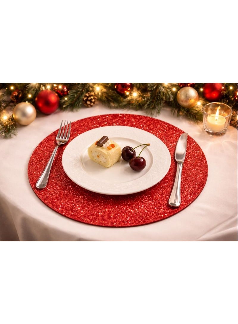 Red Star Sequin Placemats Set of 6 Festive Table Mats for Christmas & Parties - Image 2